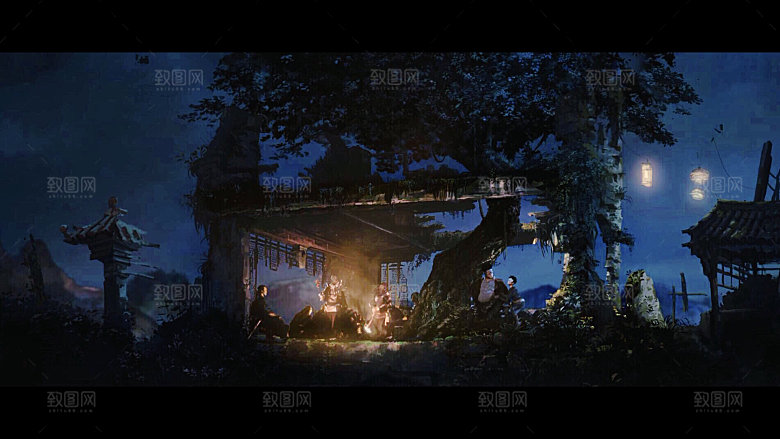 中国风国潮中式古风场景华灯繁华夜市背景