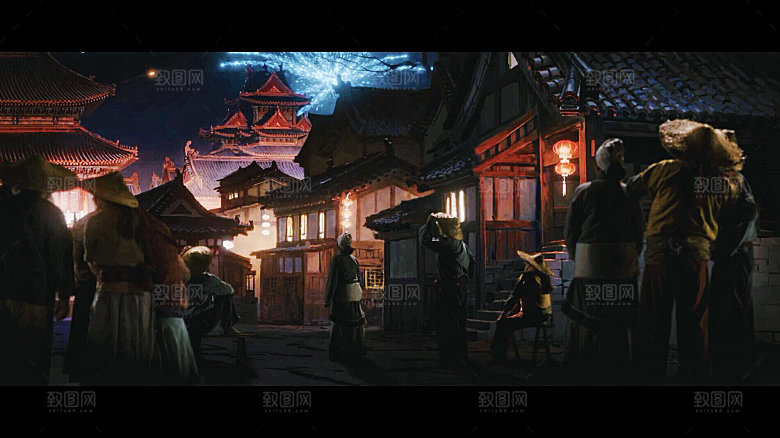 中国风国潮中式古风场景华灯繁华夜市背景