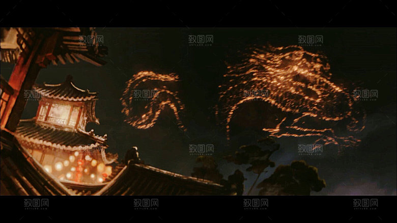 中国风国潮中式古风场景华灯繁华夜市背景