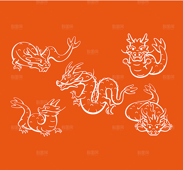中国龙矢量插画元素