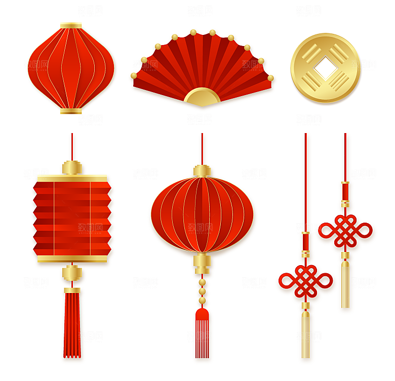 卡通节日折纸灯笼中国结矢量元素