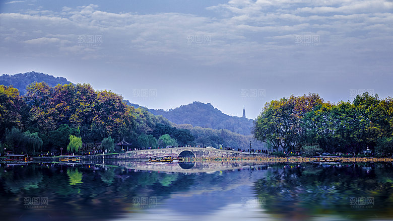 自然风光茶园湖泊建筑风景