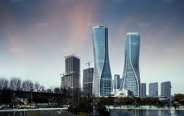 自然风光茶园湖泊建筑风景