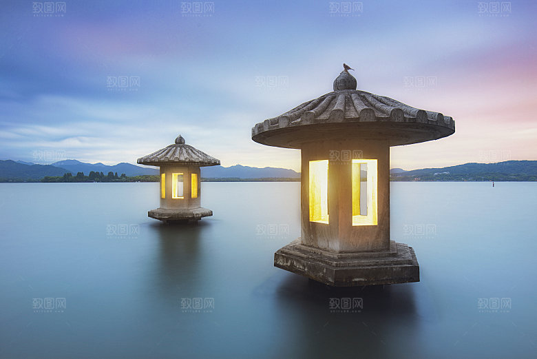 自然风光茶园湖泊建筑风景