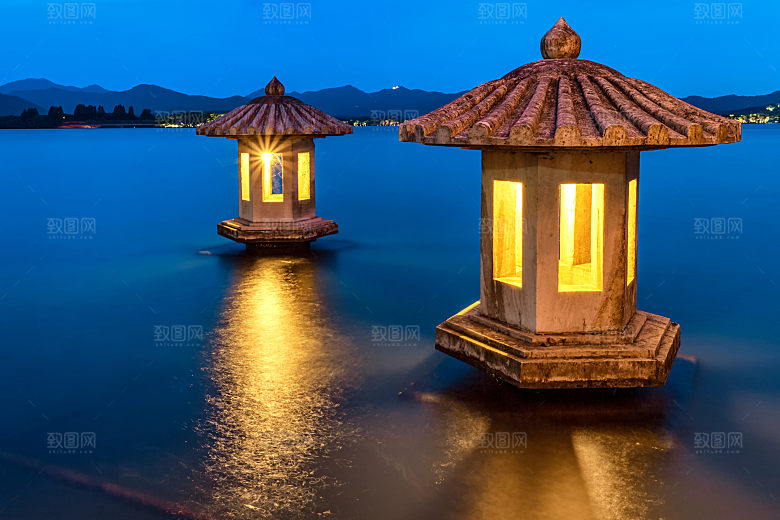 自然风光茶园湖泊建筑风景