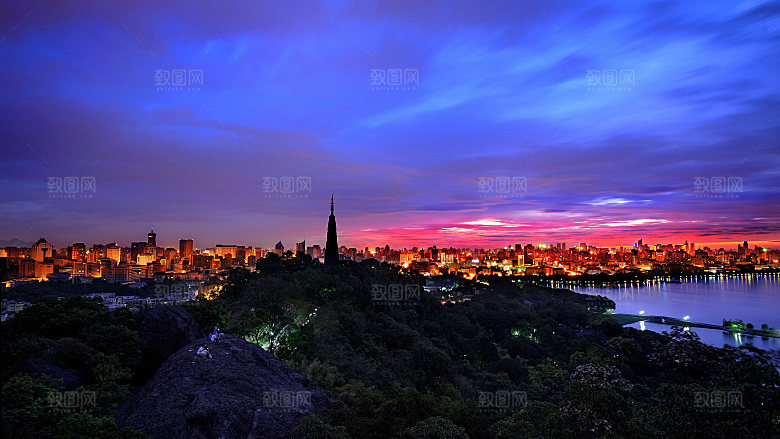 自然风光茶园湖泊城市建筑风景