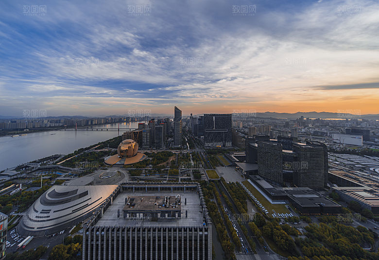 自然风光茶园湖泊城市建筑风景