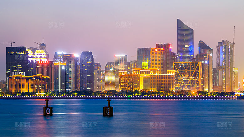 自然风光茶园湖泊城市建筑风景
