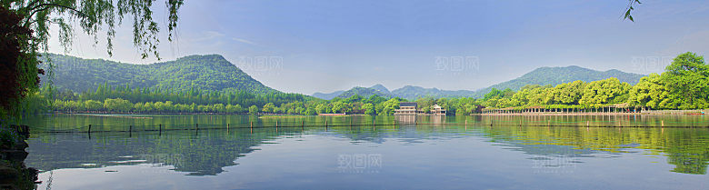 自然风光茶园湖泊城市建筑风景