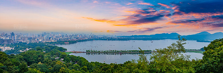 自然风光茶园湖泊城市建筑风景