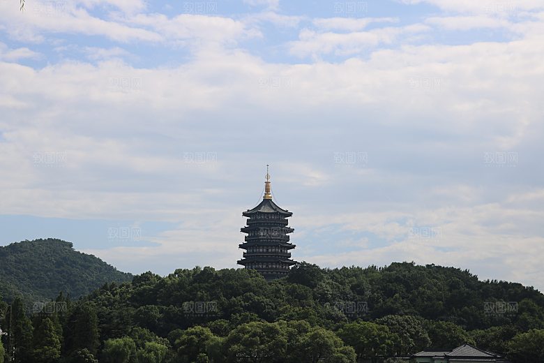 自然风光茶园湖泊城市建筑风景