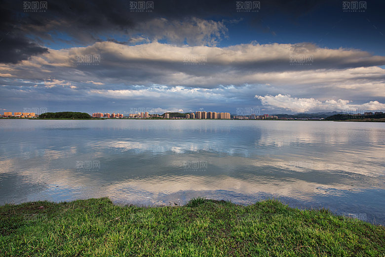 自然风光茶园湖泊城市建筑风景