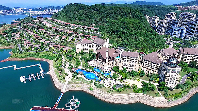 自然风光茶园湖泊城市建筑风景