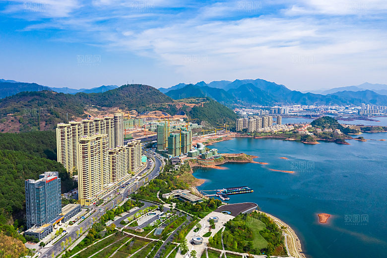 自然风光茶园湖泊城市建筑风景