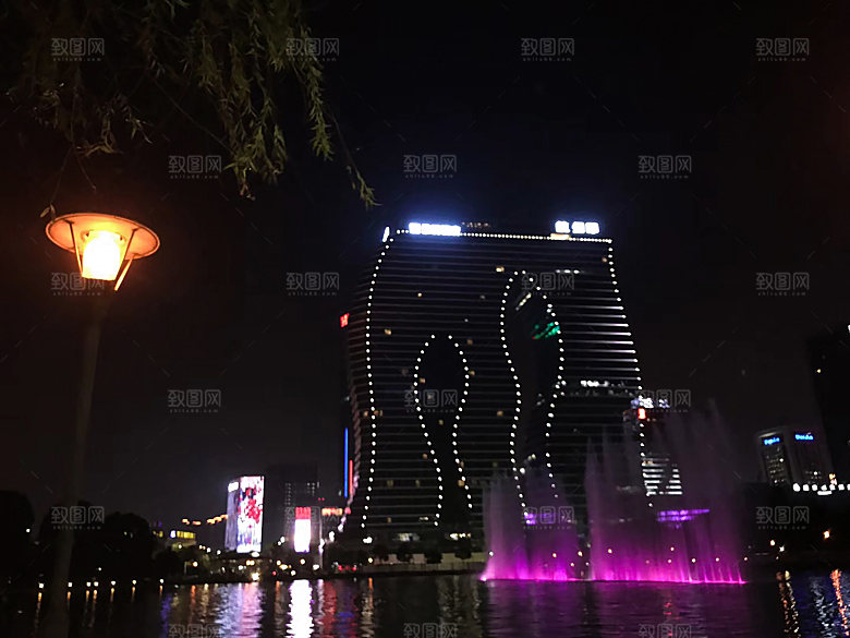 自然风光茶园湖泊城市建筑风景