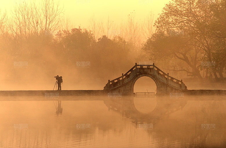 自然风光茶园湖泊建筑风景