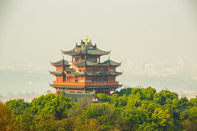 自然风光茶园湖泊建筑风景