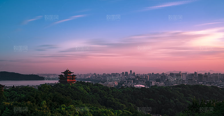 自然风光茶园湖泊建筑风景