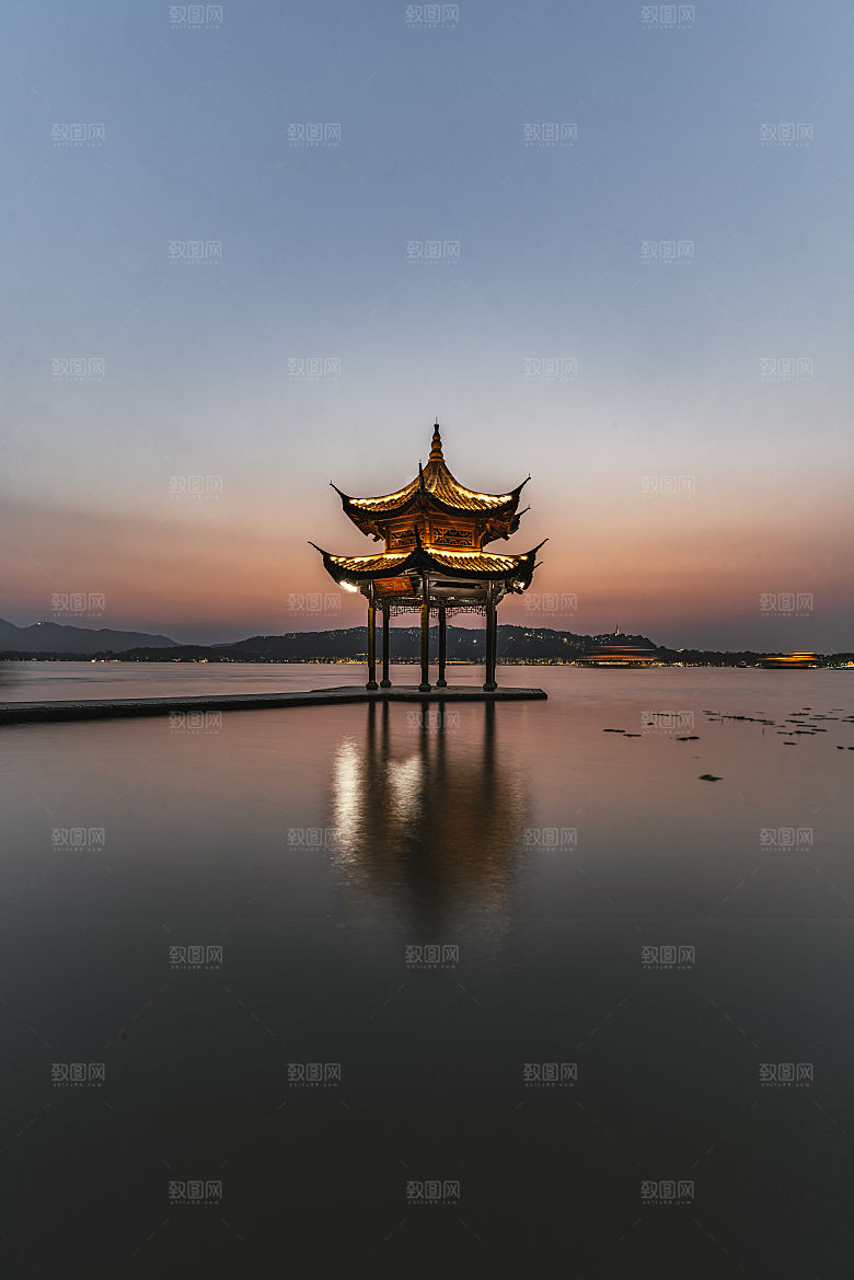 自然风光茶园湖泊建筑风景