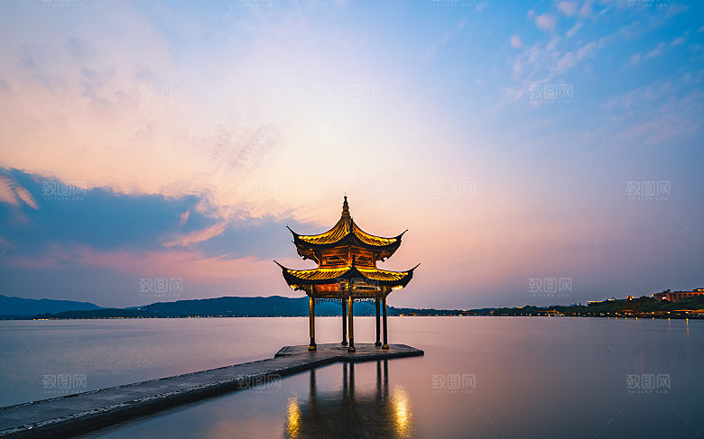 自然风光茶园湖泊建筑风景
