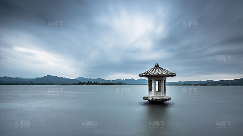 自然风光茶园湖泊建筑风景