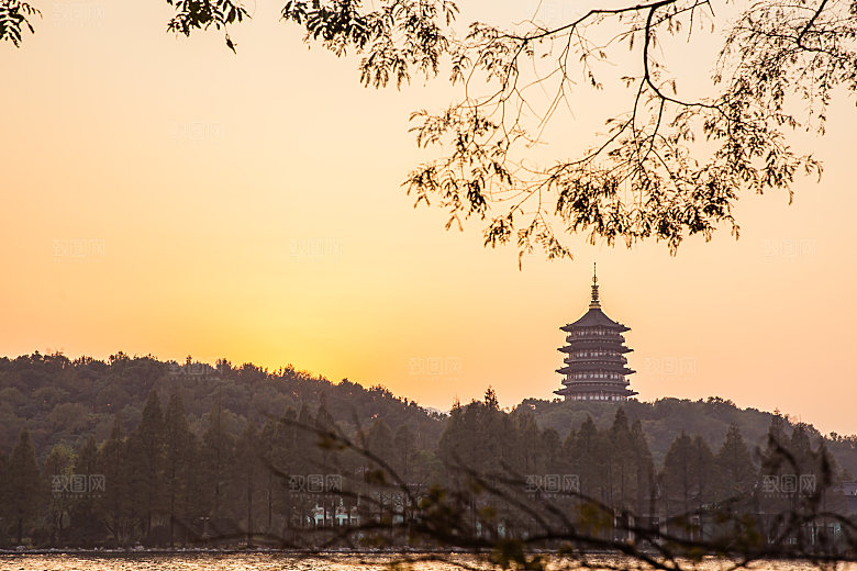 自然风光茶园湖泊建筑风景