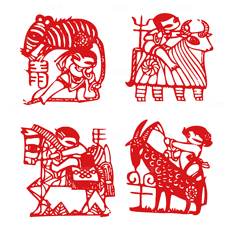 十二生肖红色喜庆节日剪纸矢量元素