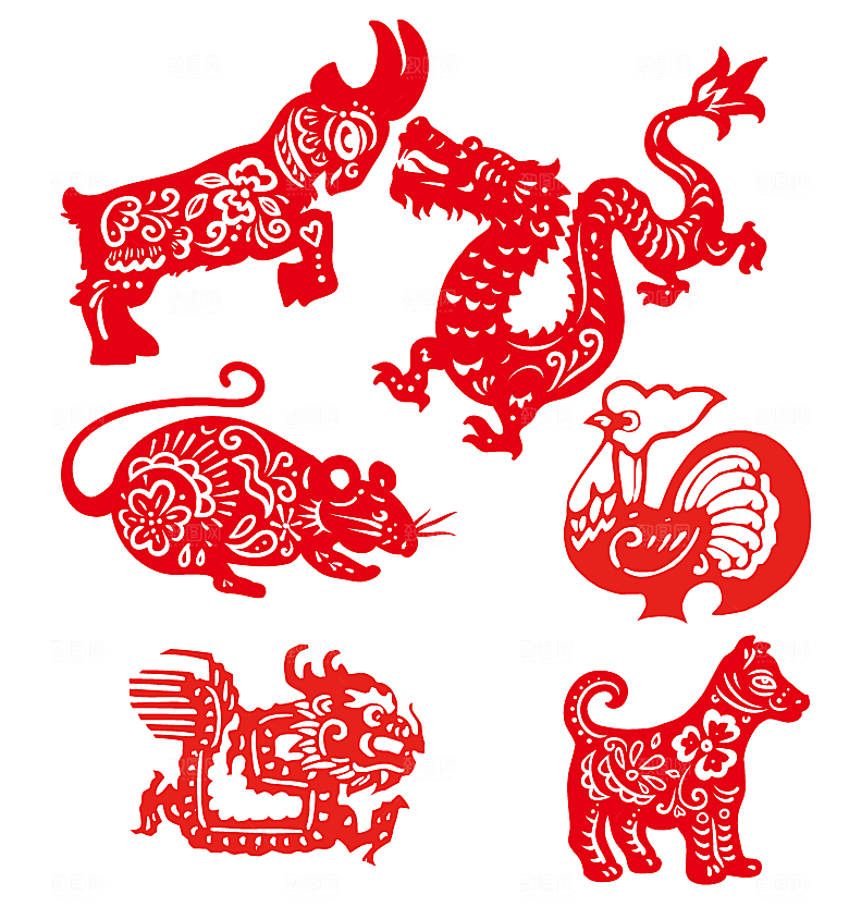生肖剪纸春花矢量元素