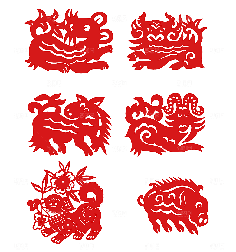 生肖剪纸春花矢量元素
