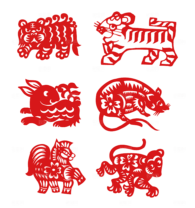 生肖剪纸春花矢量元素