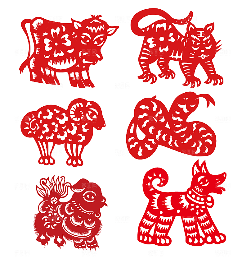 生肖剪纸春花矢量元素