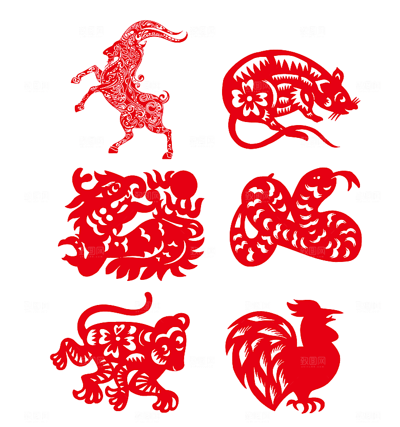 生肖剪纸春花矢量元素