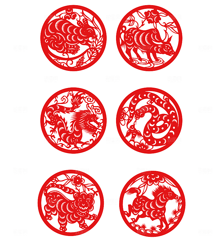 生肖剪纸春花矢量元素
