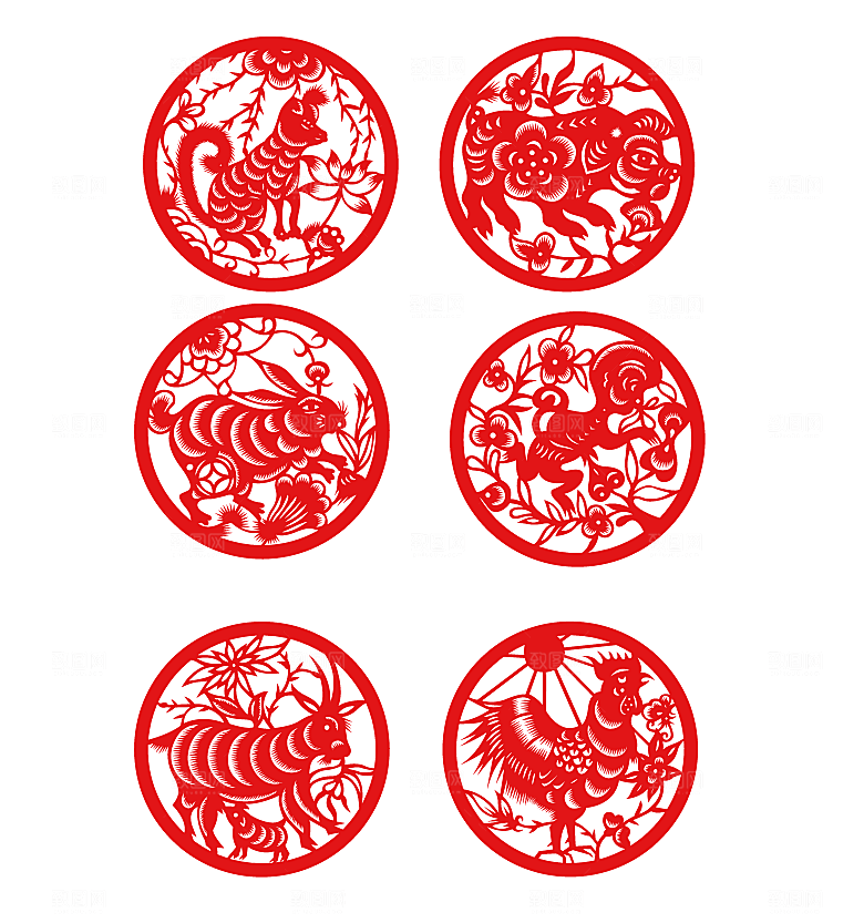 生肖剪纸春花矢量元素