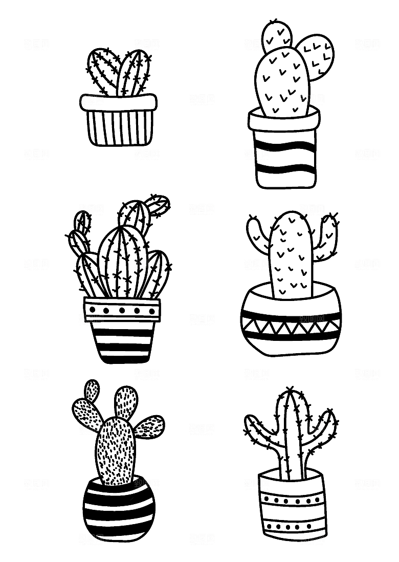 线描仙人掌盆栽矢量元素