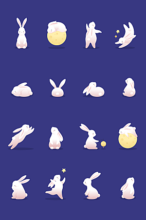 中秋节的小兔子与月亮矢量元素