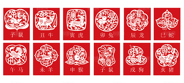 生肖剪纸矢量元素