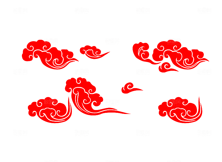 红色国潮风图案云纹元素