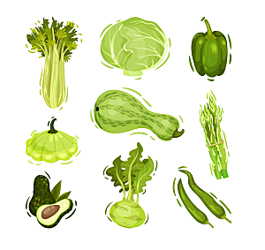 手绘水彩绿色蔬菜矢量元素
