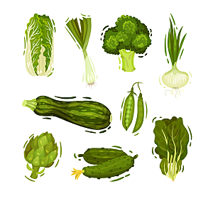 手绘水彩绿色蔬菜矢量元素