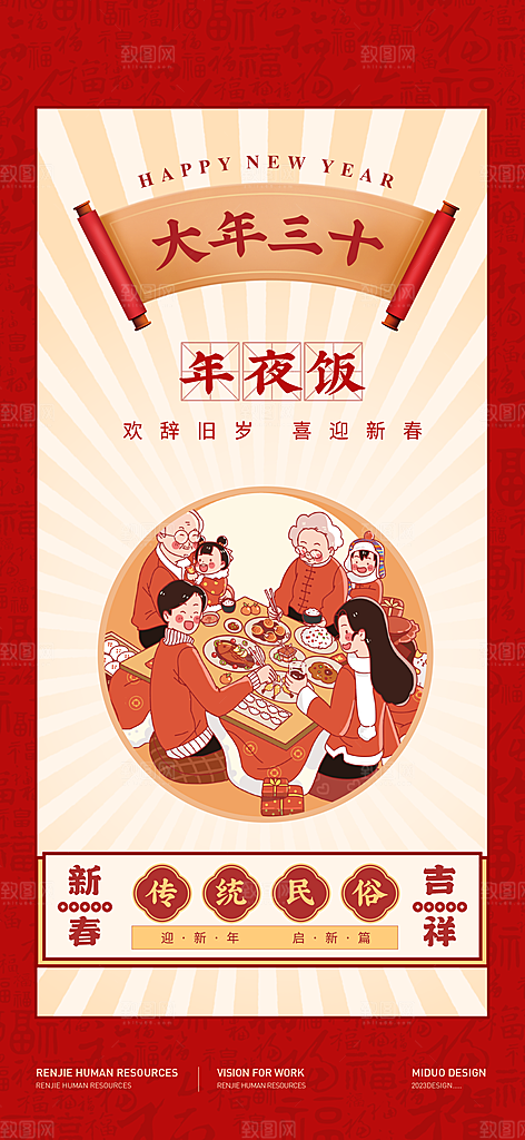 腊月春节习俗系列海报
