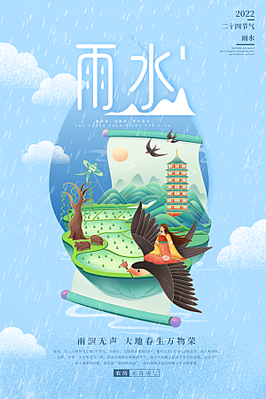 雨水节气宣传推广海报