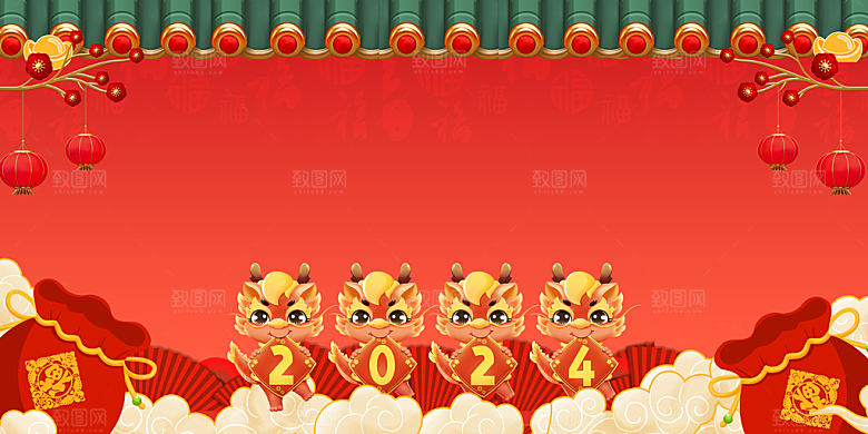 2024龙年科技红色海报背景
