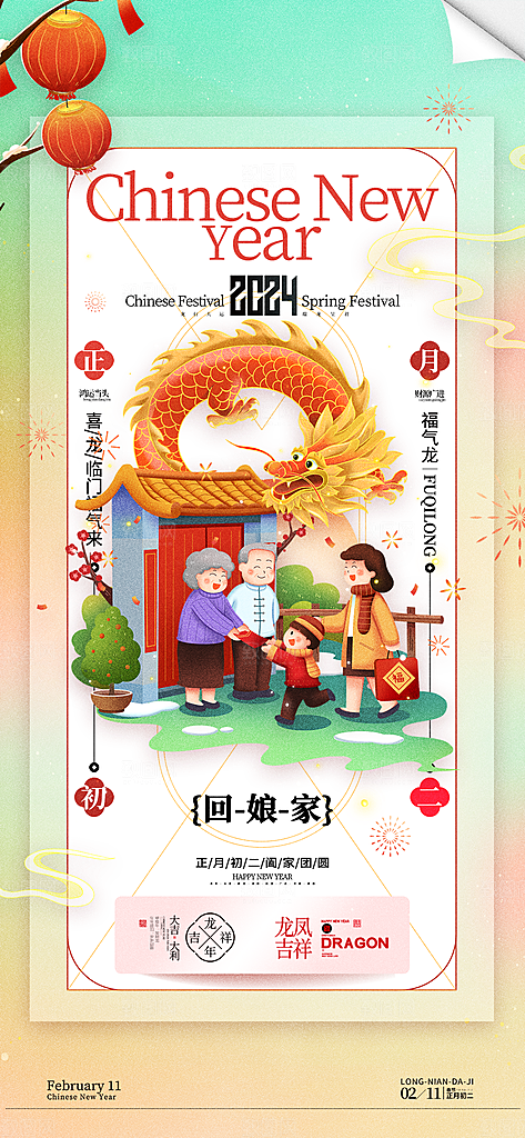 地产除夕初一至初八系列海报