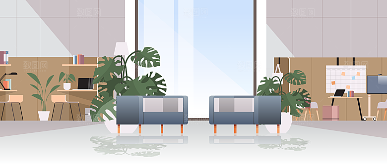卡通手绘室内空间场景插画背景素材