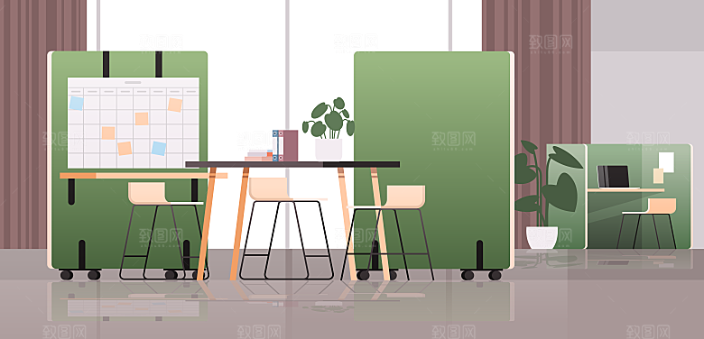 卡通手绘室内空间场景插画背景素材