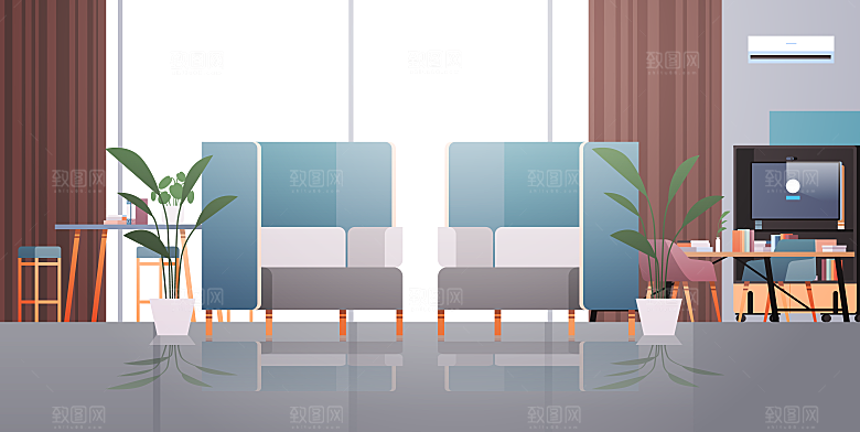 卡通手绘室内空间场景插画背景素材