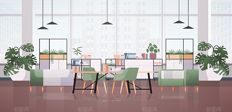 卡通手绘室内空间场景插画背景素材