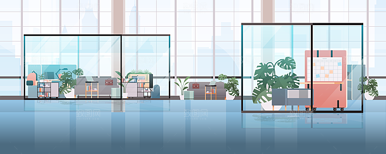 卡通手绘室内空间场景插画背景素材