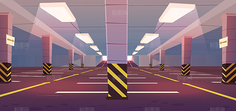 卡通手绘室内空间场景插画背景素材